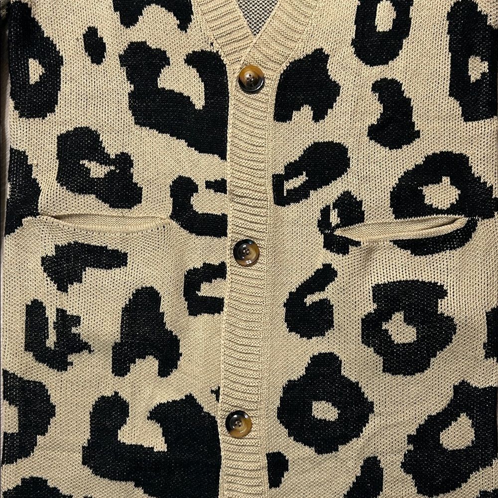 BTFBM Tan and Black Leopard V Neck Long Cardigan with Pockets - Picture 6 of 8